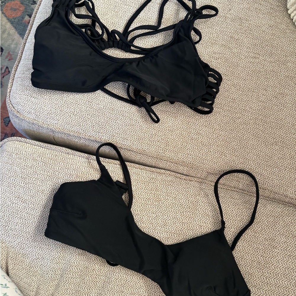 aerie Black Strappy Bikini Top Set - Solid Swim